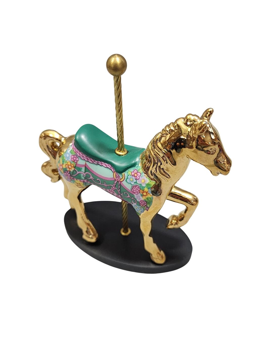 Green Carousel Horse 24 Gold Plate Majestic Menagerie Figurine Franklin Mint